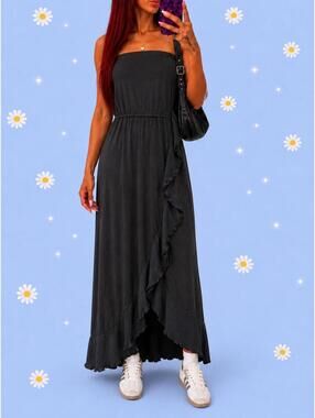Vintage Y2K Mudd Coastal Fairycore Boho Ruffle Maxi Dress Size Small 🖤